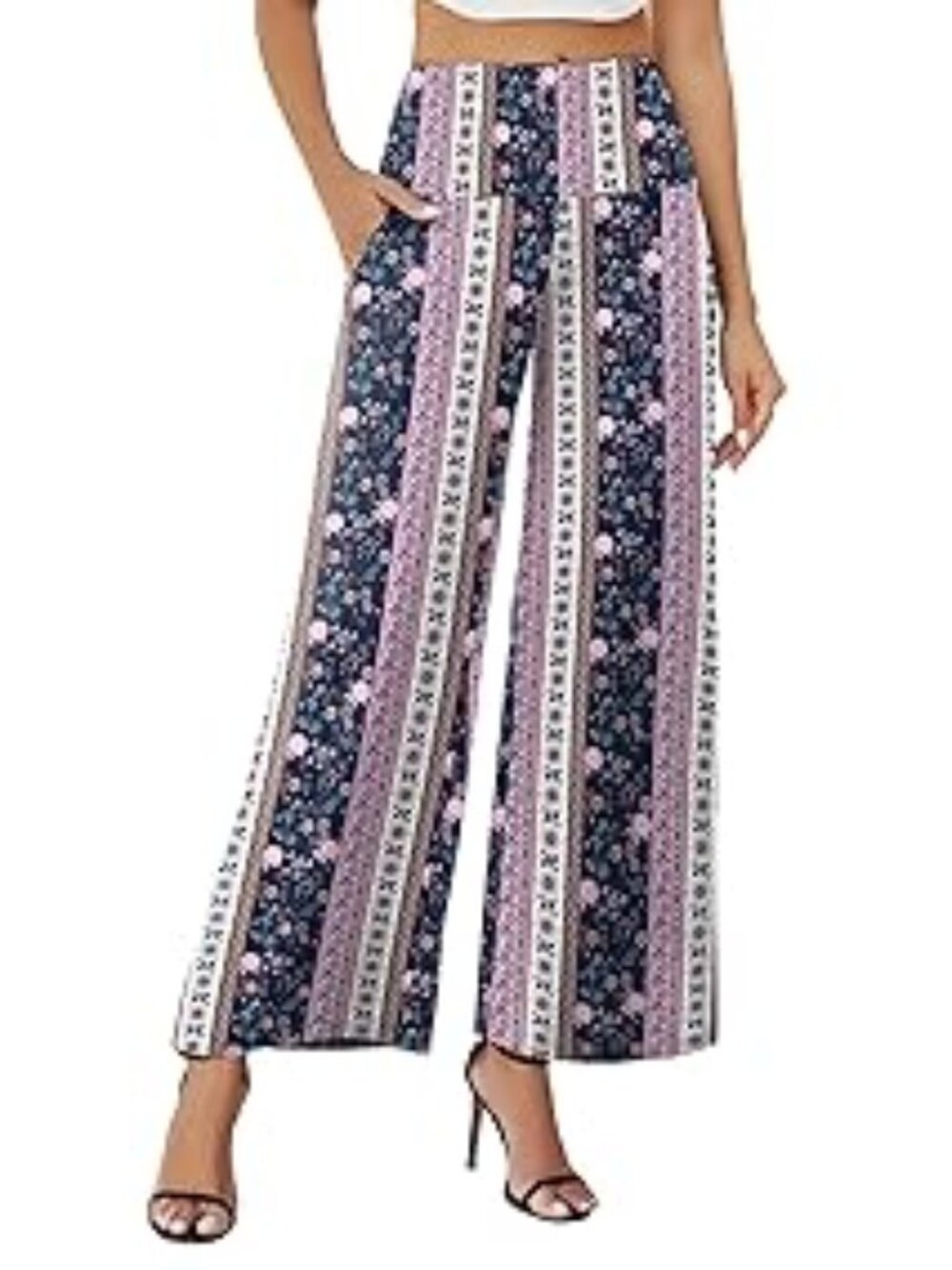 Arolina LNC Stretchy Wide Leg Lounge Palazzo Pants w/Pockets 3X "Pink/Blue"